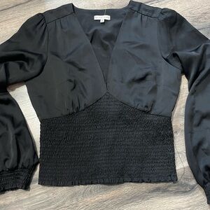 Gianni Bini deep v statement Black Satin Blouse- size M